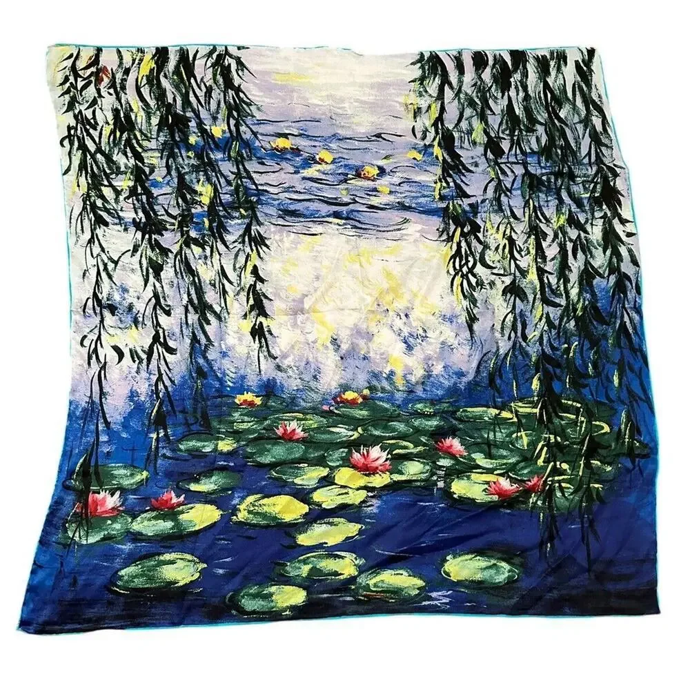 Claude Monet 34x34 Water Lilies/Nympheas Impressionistic Style Silk Scarf